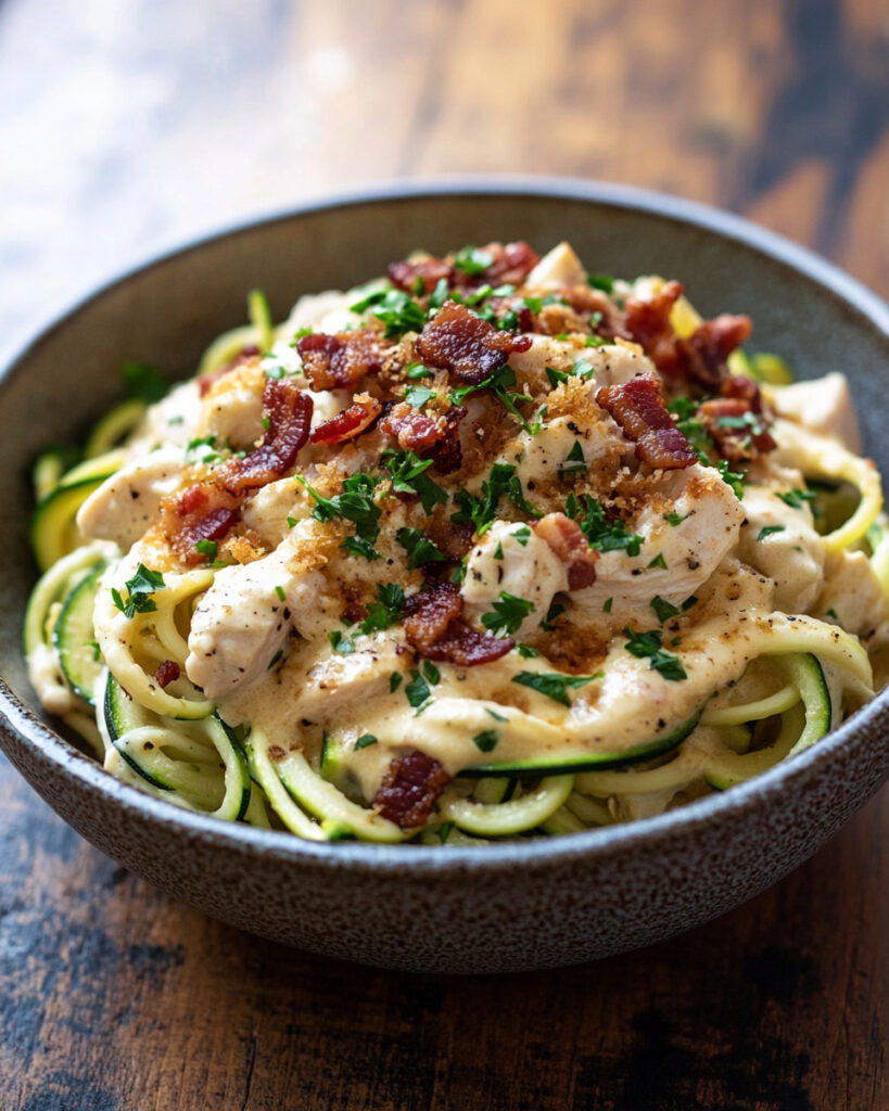 Ciotola di Zoodles Alfredo con Pollo e Bacon