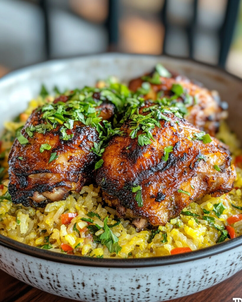 Cosce di Pollo Croccanti con Riso al Limone e Erbe