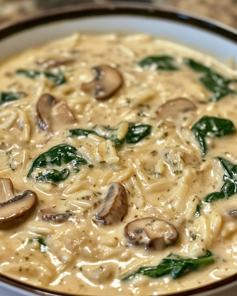 Orzo cremoso ai funghi e spinaci