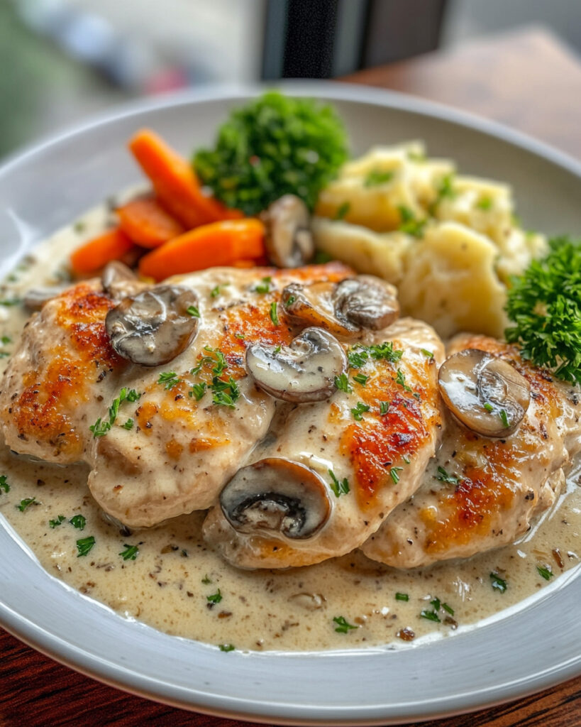 Pollo con Funghi in Crema di Burro allAglio