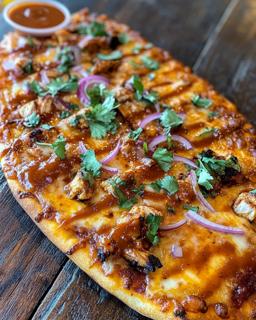 Pizza flatbread con pollo BBQ