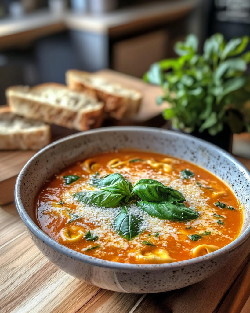 Zuppa di Tortellini Crema di Pomodoro e Basilico