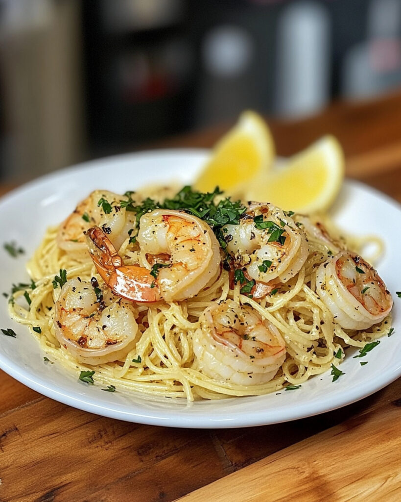 Pasta Scampi con Gamberi al Limone e Aglio