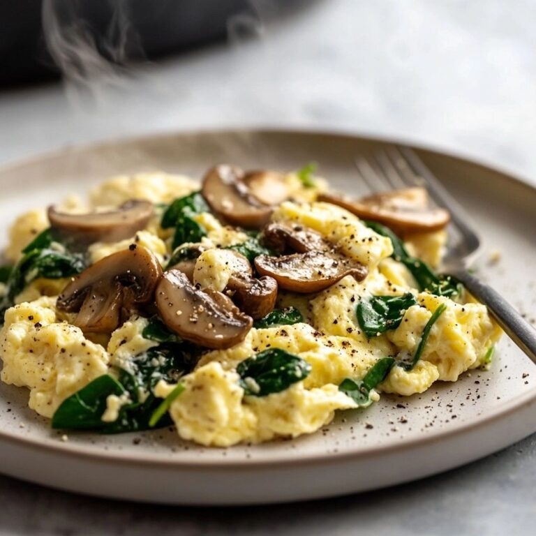 Mushroom Spinach Scrambled Eggs in 10 Minutes