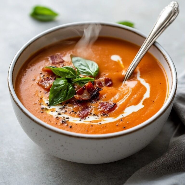 Tomato Soup Recipe easy spoon fork bacon